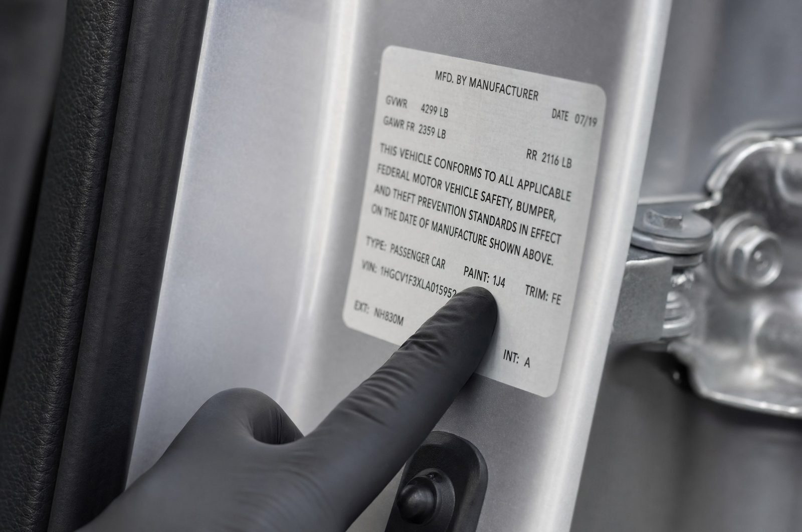 Finding a car's paint code on the driver's door jamb label